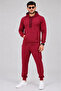 Men's Two-Thread Hooded Sweatshirt with Kangaroo Pocket Jogger Pants Bottom and Top Tracksuit Set - Burgundy - 3