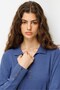 Women's Polo Neck Knitwear Blouse with Buttons on Front and Sleeves Indigo - 3