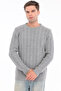 Gray Men's 80% Wool 20% Acrylic Thin Hair Knitted Patterned Crew Neck Knitwear Sweater Trist-5373