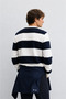Blaise Navy Blue-Bone Color Crew Neck Striped 100% Cotton Embroidered Standard Fit Men's Knitwear - 3