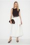 Women's White Slit Detailed Belted Wide-Pleated Midi Skirt 8045 60286471 - 3
