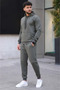 Men's Two Thread Hooded Kangaroo Pocket Sweatshirt Jogger Pants Bottom Top Tracksuit Set - Khaki - 4