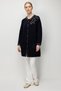 Women's Stand Collar Embroidered Shoulder Buttoned Wool Coat K.Navy Blue