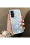 Samsung Galaxy A25 Compatible Acrylic Hard Back Panel Silicone Edged Blue Flower Printed Phone Case - 2
