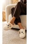Women's Beige Hello Motif Furry House Slippers 3 cm Byndti̇mjhk01 - 2