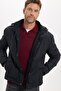 Men's Relax Fit Comfortable Cut Stand Collar Multi-Pocket Removable Hood Zippered Winter Black Coat - 4