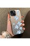 iPhone 14 Plus/15 Plus Compatible Acrylic Hard Back Panel Silicone Edged Blue Flower Printed Phone Case - 2