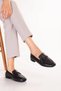 Women's Black Genuine Leather Loafer Shoes with Metal Accessories Hl.33100 Black - 7