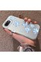 iPhone 16E Compatible Acrylic Hard Back Panel Silicone Edged Blue Flower Printed Phone Case - 3