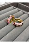 Light Pink Enamel Flower Pattern Hoop Earrings - 3