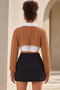 Women's Hair Braided Patterned Crew Neck Crop Knit Sweater - Tan - 4