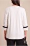 Sleeve and Skirt Stone Detailed Plus Size Round Neck Viscose Combed Cotton Blouse Ecru - 5