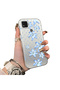 Xiaomi Poco C31 Compatible Acrylic Hard Back Panel with Silicone Edges Blue Flower Printed Phone Case