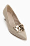 Juliet Beige Buckle Short Heeled Women's Shoes
