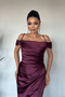 Satin Fabric Degaje Collar Evening Dress - Patlican Purple - 3