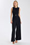 Pleated Collar Belted Logo Jumpsuit