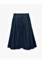Comfortable Cut Cotton Flared Midi Denim Skirt with Belt Detail and Pockets - 2