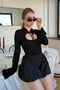 Window Cutout Tie Detail Long Sleeve Blouse - Black - 2