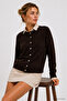 Women's Brown Soft Textured Buttoned Knit Sweater