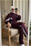 Women's Hijab Two-Piece Set Zippered Drawstring Tunic with Stripe Detail and Wide-Leg Pants Set - 2
