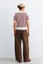 Women's polo collar striped short sleeve sweater - white/red - 4
