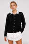 Women's Black Soft Textured Buttoned Knit Sweater - 2