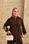 Women's Stripe Detailed Hooded Set Brown - 3