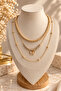 Gold Yellow Butterfly Beads and Chain Detailed 3-Piece Necklace Set - 3
