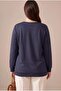 Special Print Detailed Large Size Modal Sweatshirt Navy Blue - 4