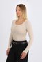 Women's Beige Long Sleeve Ribbed Basic Knitted Blouse with Snap Buttons - H6172 - 6