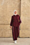Women's Stripe Detailed Hooded Set Burgundy