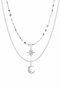 Silver Color Moon Star Figured Double Chain Women's Necklace - 6