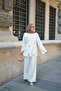 Women's Collared Leaf-Look Asymmetrical Cut Trousers Suit Ecru - 2