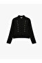 Mandarin Collar Decorated Buttoned Napoleon Closure Military Cardigan