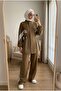 Women's Hijab Two-Piece Set Zippered Drawstring Tunic with Stripe Detail and Wide-Leg Pants Set - 2