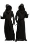 (eb355)Black Grim Reaper 4Pcs Costume Set, Hooded Robe with Gloves Scythe Belt, Adult Halloween Death Cosplay Outfit - 7