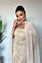 Full Beaded Fabric Cape Detailed Evening Dress - Cream - 3