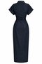 Navy Blue Draped Multi-Button Denim Dress - 2Y8198 - 2