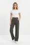 Women's High Waist Pocket Knitted Fabric Loose Leg Casual Pants - 2