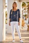 Italian Necklace-Style Triple Set Navy Blue Pool Collar Bat Sleeve Patterned Ruffle Sleeve End Knitwear Blouse 70 60 - 5