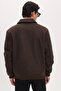 Men's Relax Fit Comfortable Cut Shirt Collar Zippered Sleeves Elasticized Hem Pocketed Brown Cashmere Coat - 8