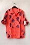 Italian Coral Shirt Collar Buttoned 3/4 Sleeve Floral Pocketed Skirt Pleated Oversize Woven Blouse 73 62 - 2