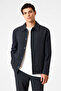 Navy Blue Textured Modern Jacket - 2