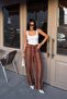 High waist striped wide leg palazzo pants - brown burgundy 0147 - 3
