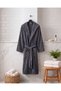 Funny 100% Cotton Velvet Hooded Bathrobe – Anthracite Gray - 2