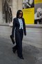 Navy blue lace detailed buttoned jacket and wide leg pants set 10371