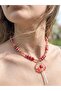 Red Glass Beaded, Resin Lollipop Flower Pendant Detailed Necklace - 3
