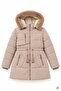 Beige Girls' Plush Fur Inside, Tassel Detailed, Removable Hooded, Long Cut Coat 24869 - 4