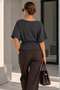 Bat Sleeve Belted Anthracite Blouse - 5