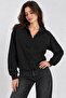 Women's Black Hooded Skirt Balloon Modal Sweatshirt - 3